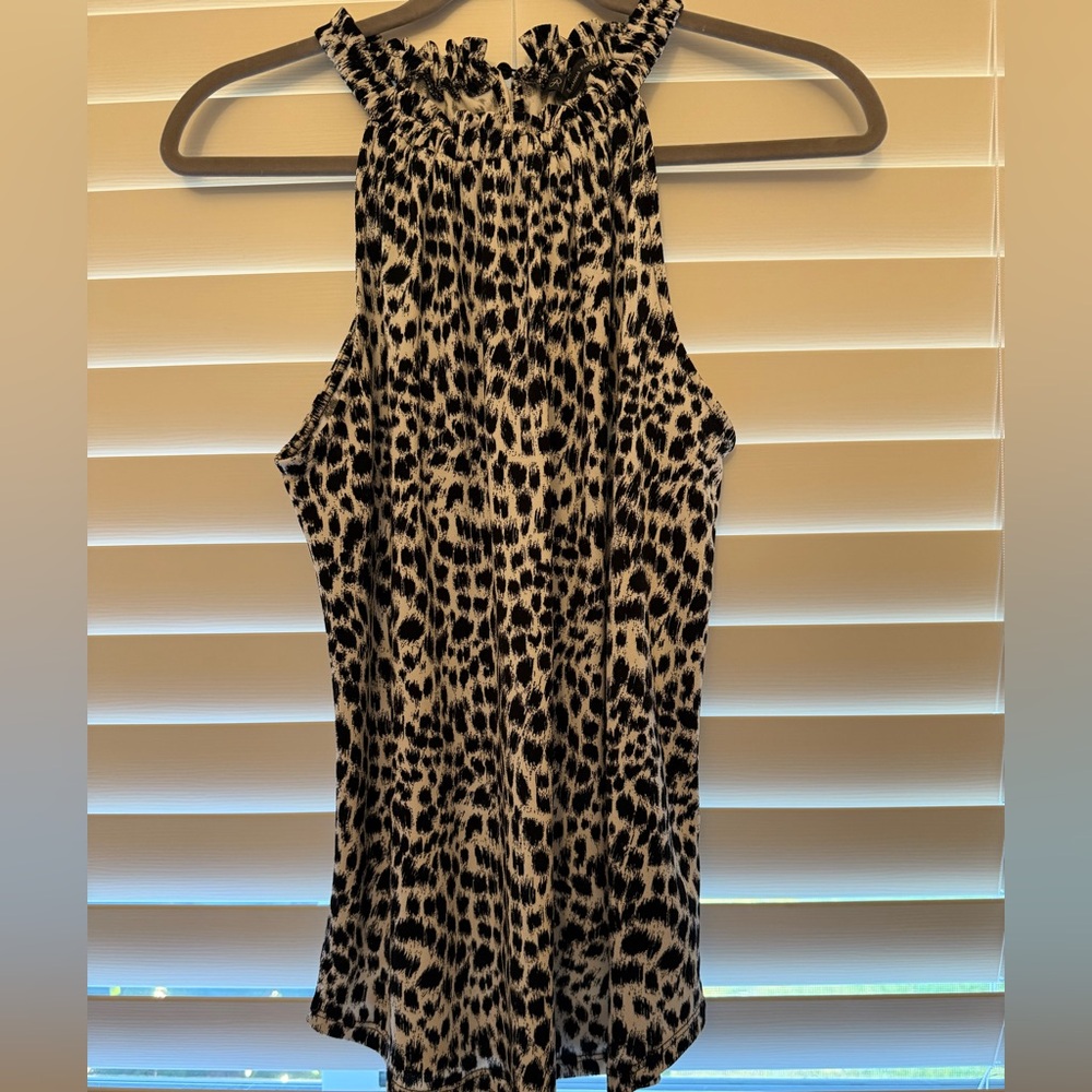 Adrianna Papell Black and White Leopard Print Top